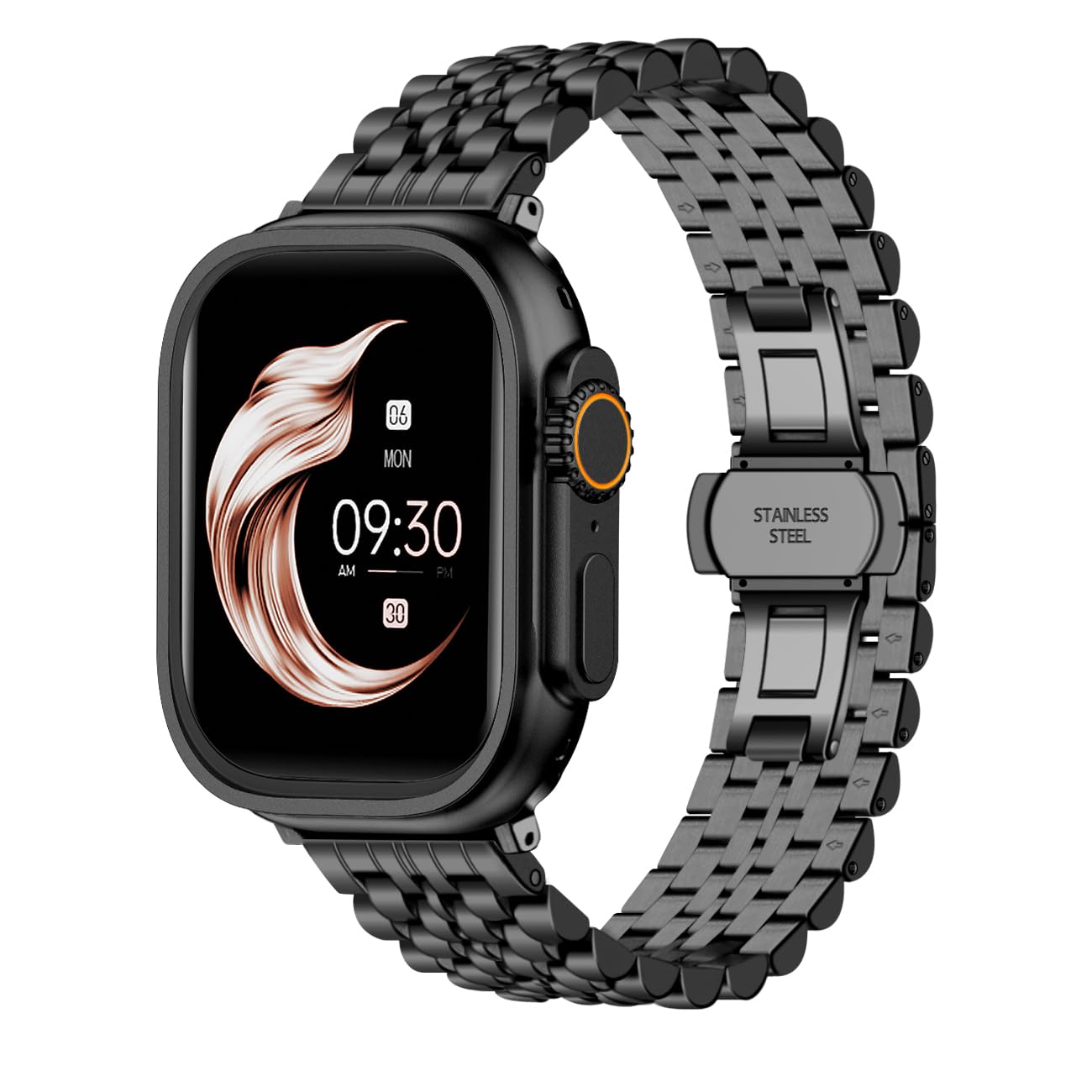 Correa de reloj de acero inoxidable de 7 cuentas para hombres y mujeres, compatible con Apple de 42 mm/44 mm/45 mm/46 mm/49 mm, correas de metal plateadas y oro rosa para iWatch Series 10/9/8/7