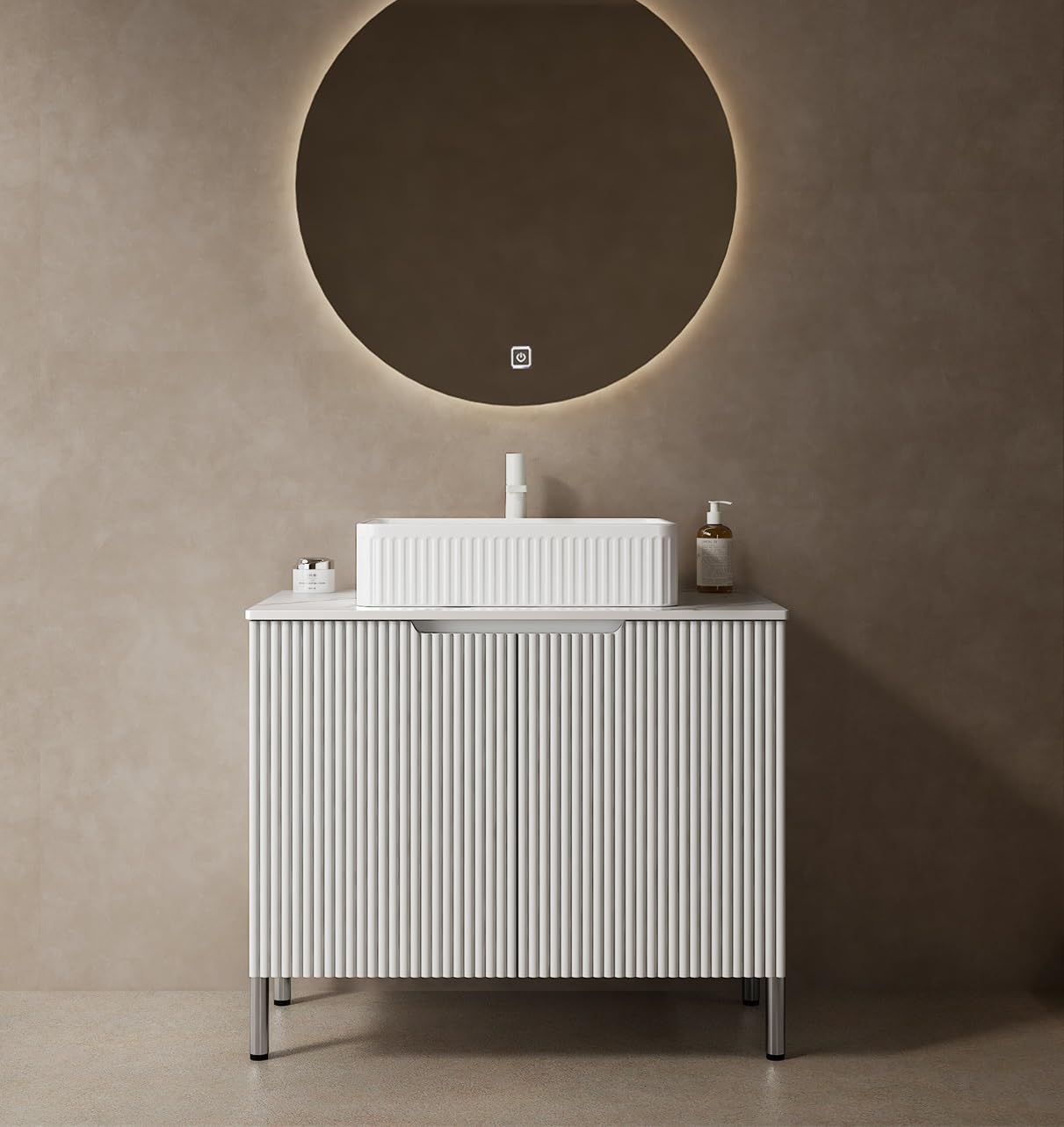 30" Bathroom Vanity with Sink Combo,Floor Stand Bathroom Storage Cabinet with 2 Doors,White Ceramic Basin and Sintered Stone Counter Top,Soft Closing White Bathroom Vanities Set(Faucet not included)