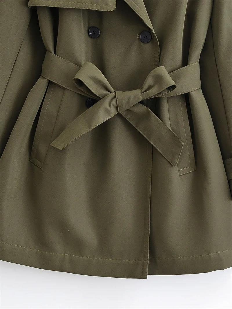 REHJJDFD Women's Trench Coat Long Sleeve Double-Breasted Belt Decorated Trench Outerwear