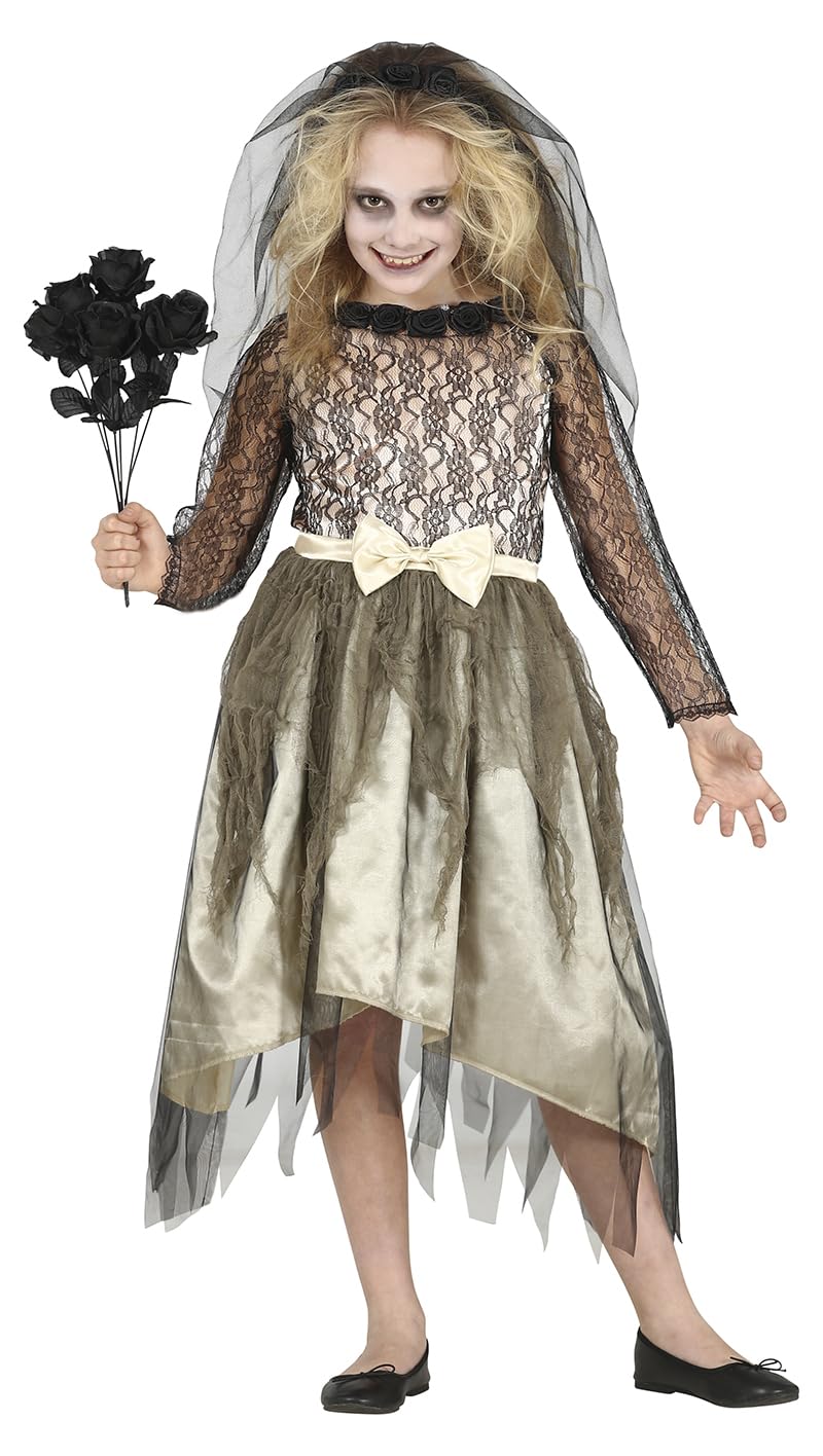 FIESTAS GUIRCA Gothic Ghost Bride Fancy Dress Costume - Wedding Dress and Veil for Girls 10-12 Years