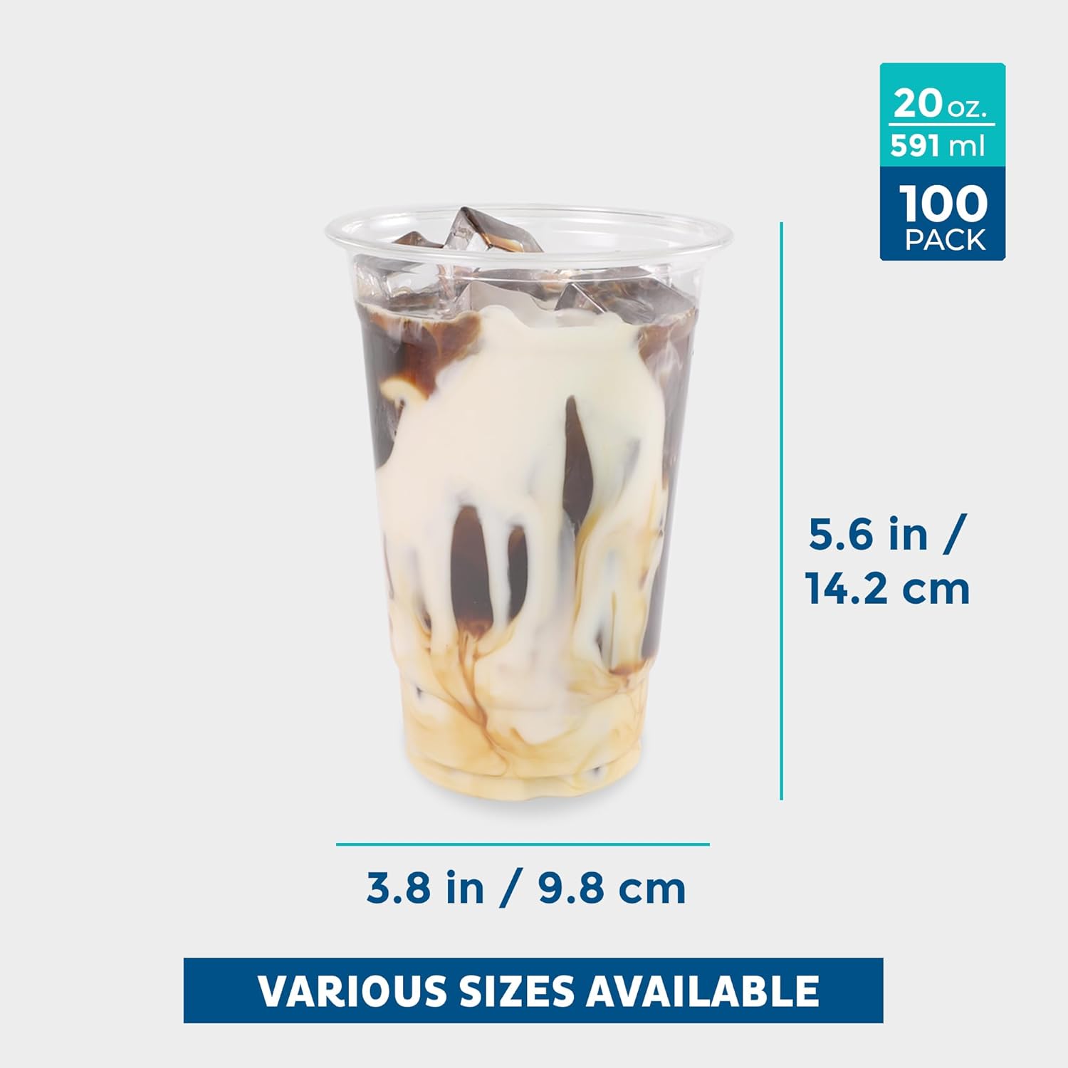 Freshware Clear Plastic Cups [100 Pack - 20 oz] Disposable Cups for Iced Coffee, Smoothie, Milkshake, Cold Drinks - Image 3