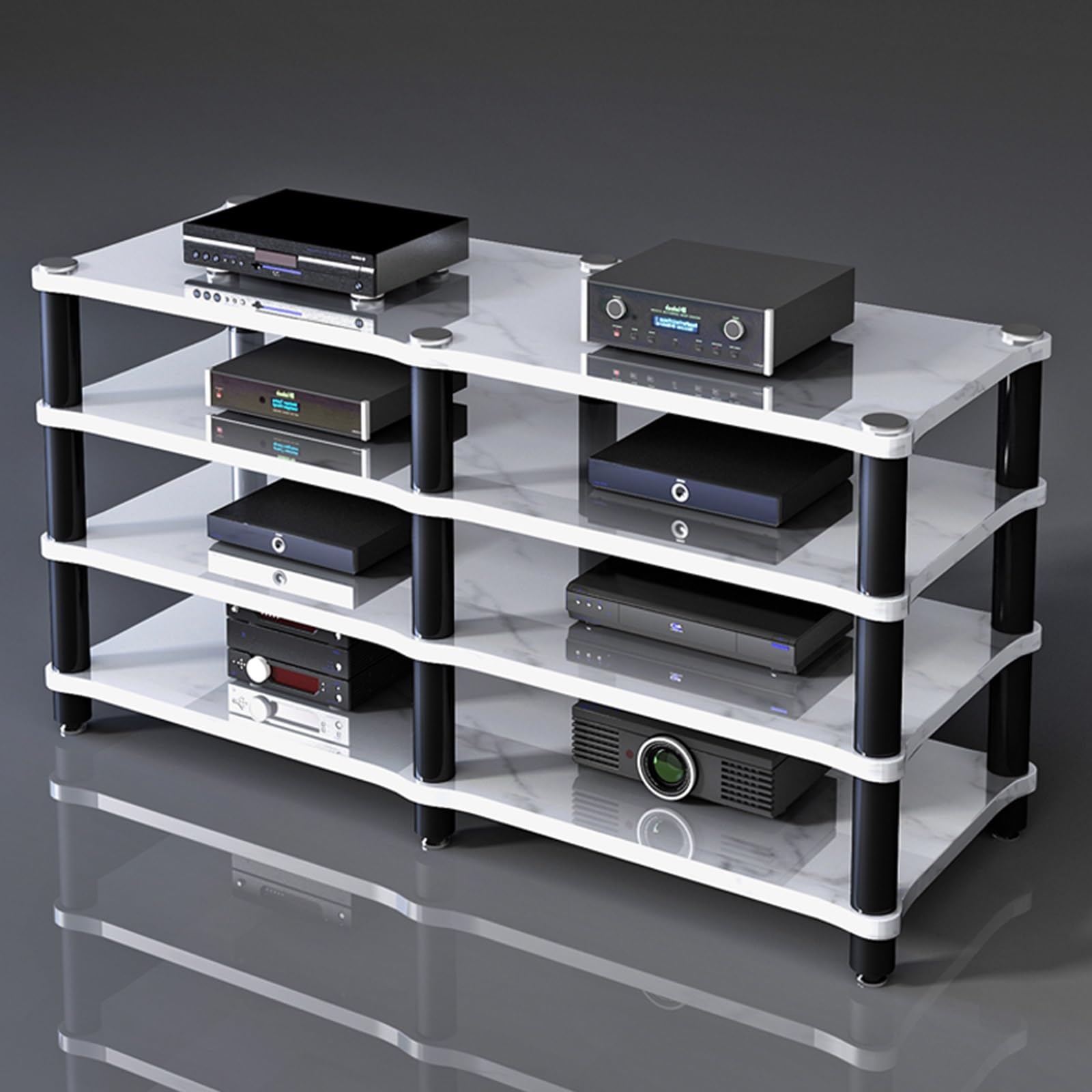 Tragbares Medienregal Moderne Schränke Audio-Rack Mit Kabelmanagement Für Entertainment-Stereokomponenten Und HiFi-Audiogeräte(D,Four Layers)