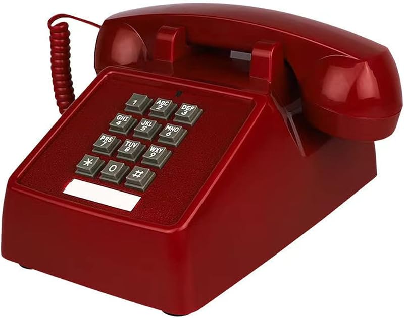Teléfonos fijos para el hogar, oficina, hotel, escuela, con cable, línea única, teléfono básico de escritorio pesado para personas mayores, retro, clásico, antiguo, decoración de películas, teléfonos con timbre de metal fuerte (rojo)