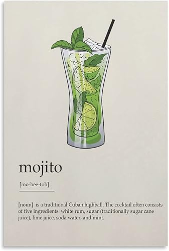 Mojito - Póster de arte de cóctel, póster de bebida Mojito, póster de bebida, póster de arte de pared de Mojito y arte de pared, póster moderno de
