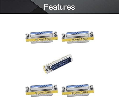 Miniatura 3 de Fielect Adaptador de acoplador de cambiador de género VGA de 25 pines DB25 de 2 filas hembra a macho Mini cambiador de género adaptador conector