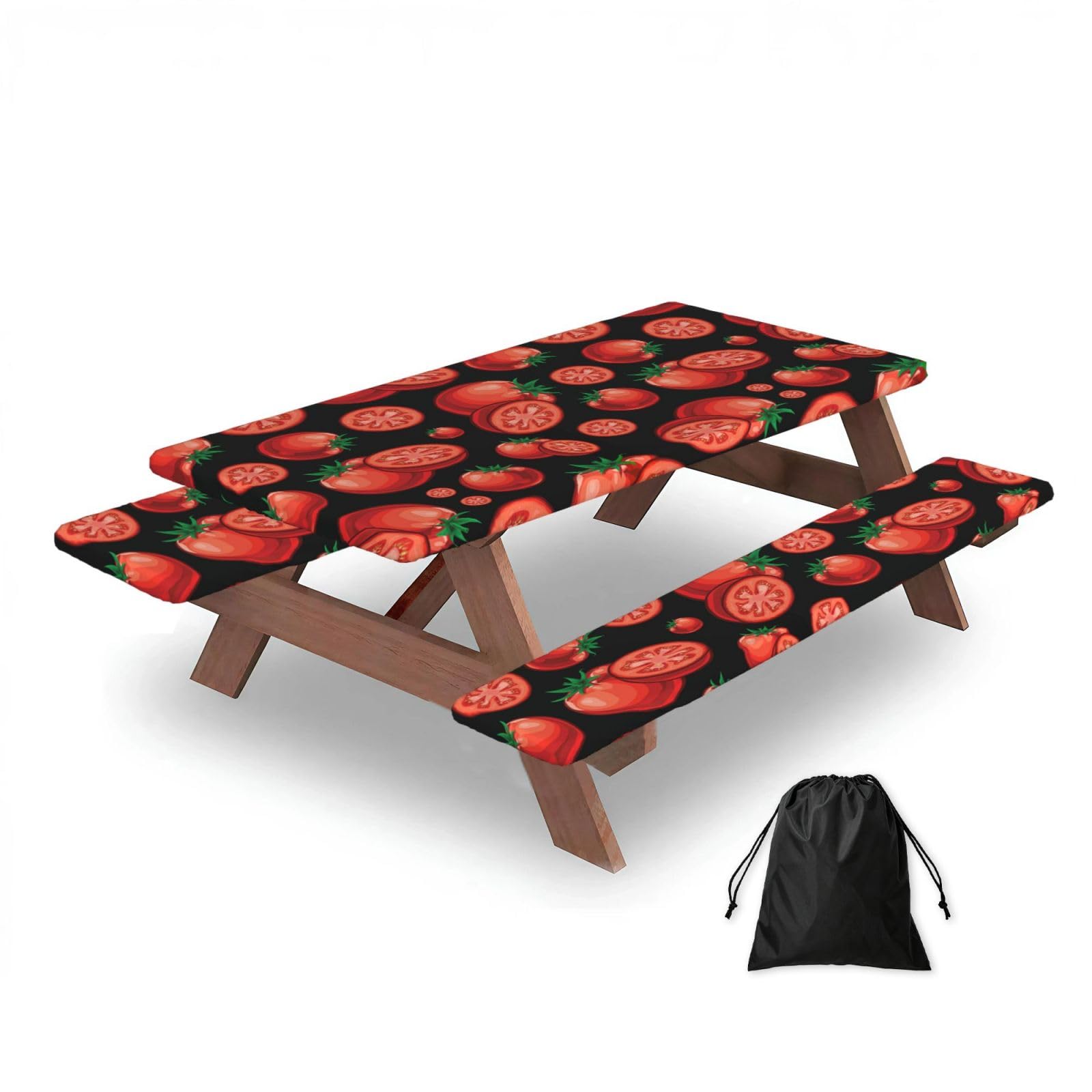 Dopklna As Picture Red Tomatoes, Picnic Table Cover With Bench Covers -Waterproof Elastic Fitted Tablecloth For Garden Camping Patio 76X152cm