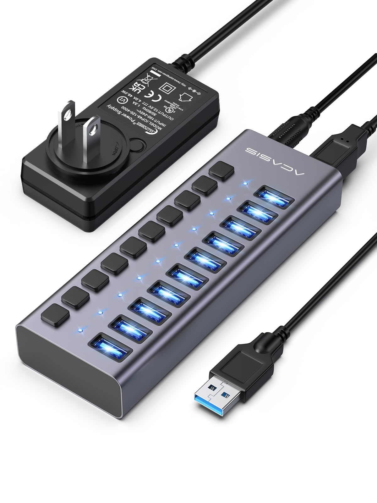 Powered USB 3 2 Hub ACASIS 10 Ports USB 3 2 Hub with 10Gbps Data Speed Aluminum Housing