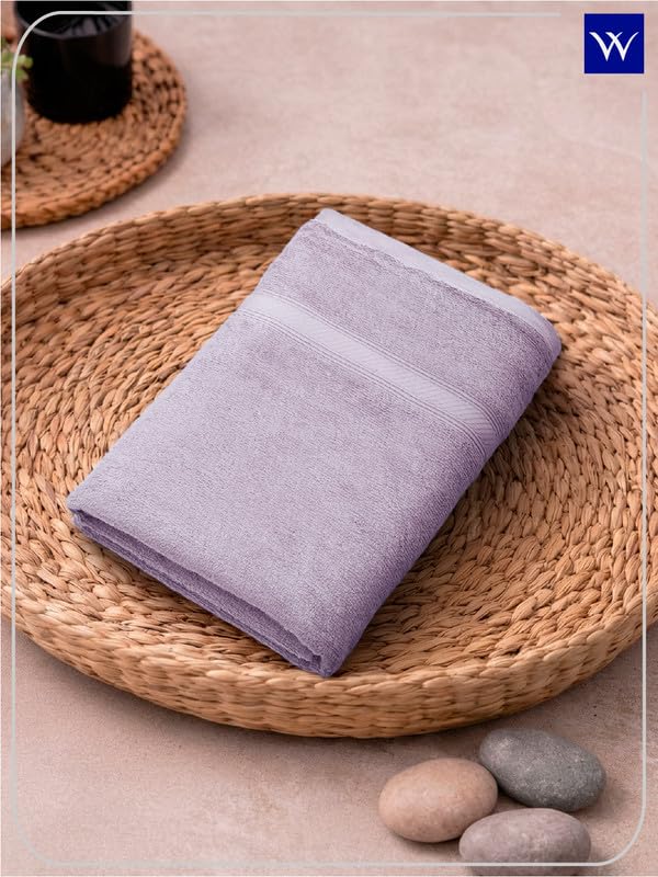 Image of Welspun Alpha 100% Cotton 420 GSM Dobby Weave Solid Premium Large Bath Towel | Super Absorbent, Quick Dry & Ultra Soft - 84 x 180 Cm - Light Violet