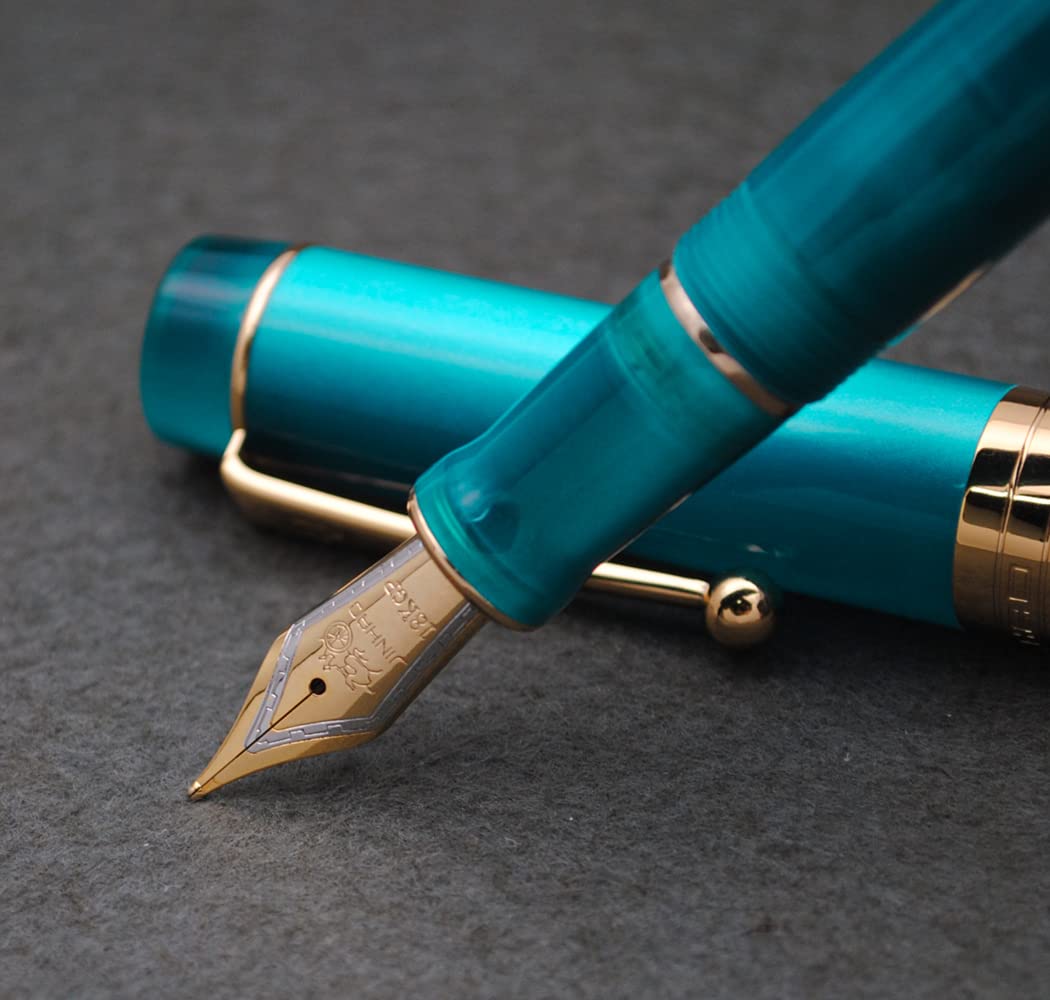 JINHAO Century Tofu 100 18KGP Golden Plated Resin Fountain Pen (Peacock Blue, Medium Nib) - Image 3