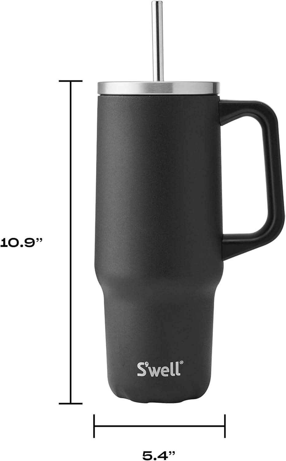 S'well Recycled Stainless Steel Tumbler XL with Straw and Handle, 30oz, Onyx, Triple Layered Vacuum Insulated Container Keeps Drinks Cold 36 hours and Hot for 9, BPA Free