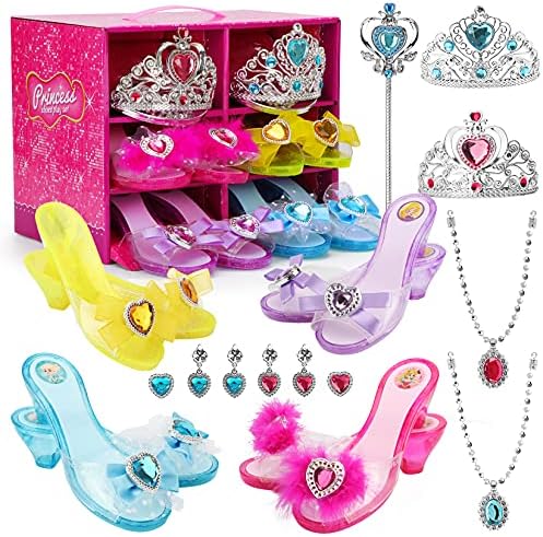 Girls Princess Dress Up Shoes and Jewelry Toys Set, Girls Role Play Shoes Collection Toys for Girls, Princess Dress Up Clothes Jewelry Dress Up Set & Pretend Play Girl Toys for Ages 3,4,5 Years Old