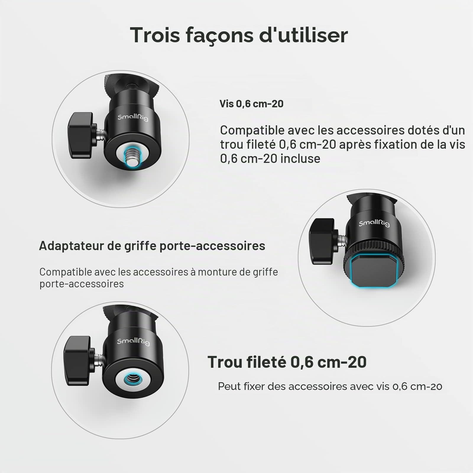 SMALLRIG Hot Shoe Mount Adaptateur Ball Head Mount Rotule Mini Moniteur Support avec Cold Shoe 761
