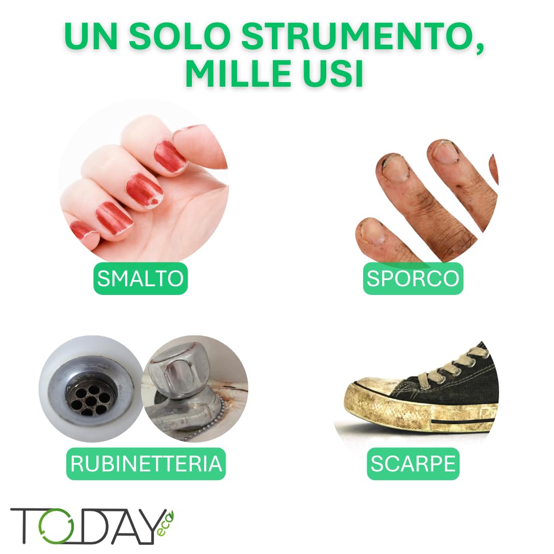 Today - Spazzola Unghie Professionale Made in Italy, Spazzolino per Pulizia Mani e Unghie con Manico Ergonomico, Setole Resistenti per Manicure e Pedicure, Ideale per Rimuovere Sporco e Polvere