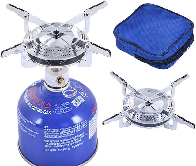 HANGYAN Camping Gas Stove Portable, Mini Pocket One-Piece Gas Burner Cooking Folding Burner Titanium Camping Cookware Set for Outdoor Picnic Camping BBQ-17x7cm