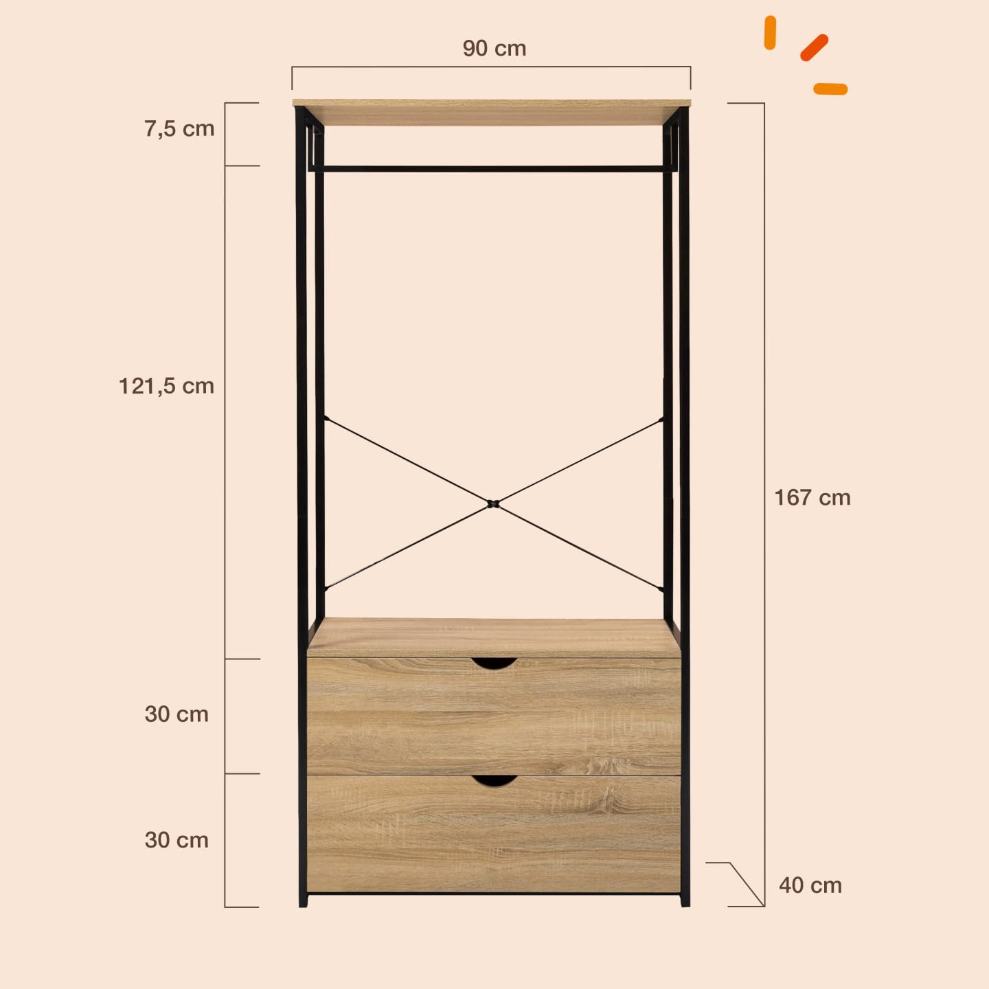 IDMarket - Armadio a 2 cassetti L. 80 cm DETROIT design industriale