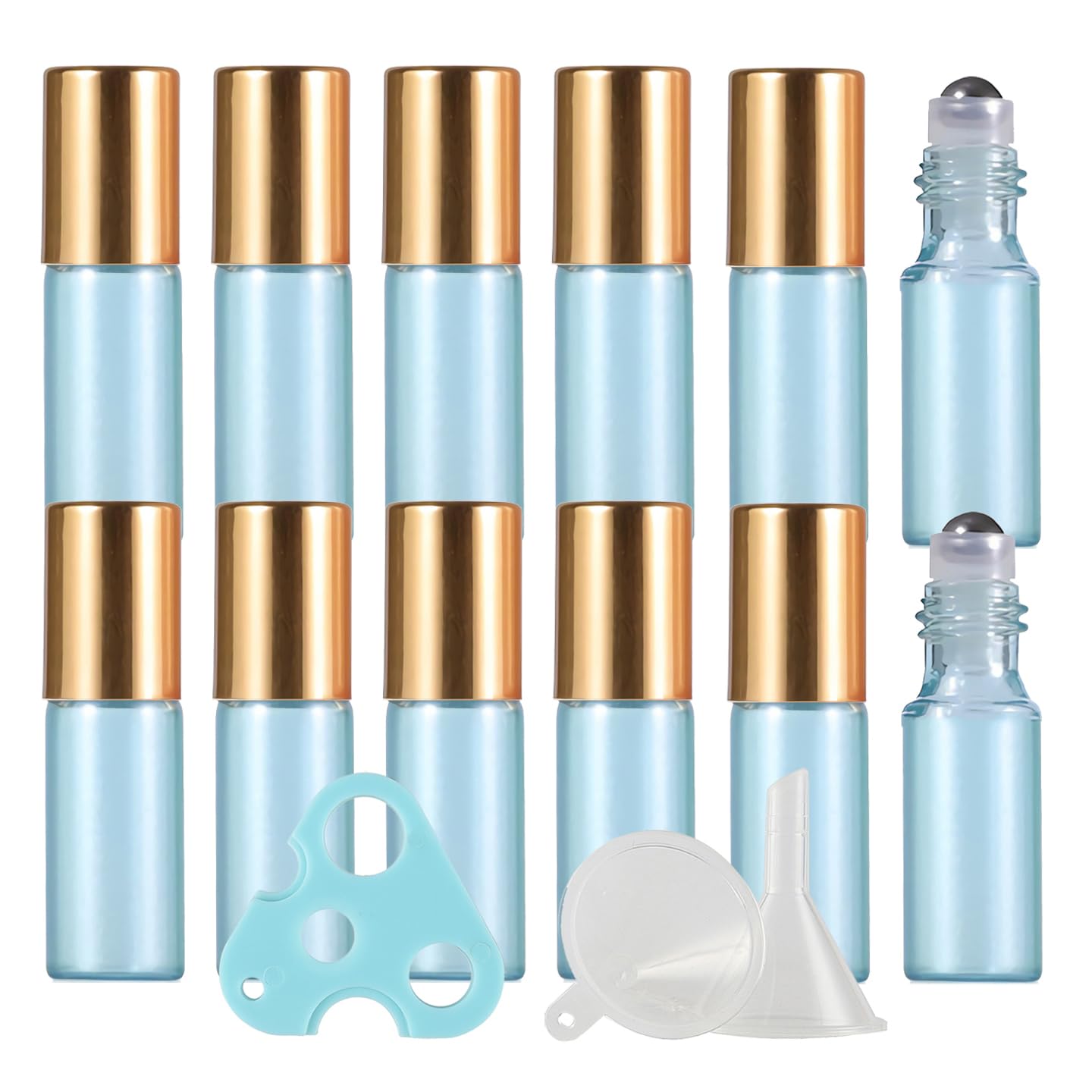 48 Stück 5ml Blau glas Ätherische Öle Roller Flaschen Mit Glod Schraubverschluss, Roll on Glasflaschen Für ätherische Öle, Parfums, Aromatherapie