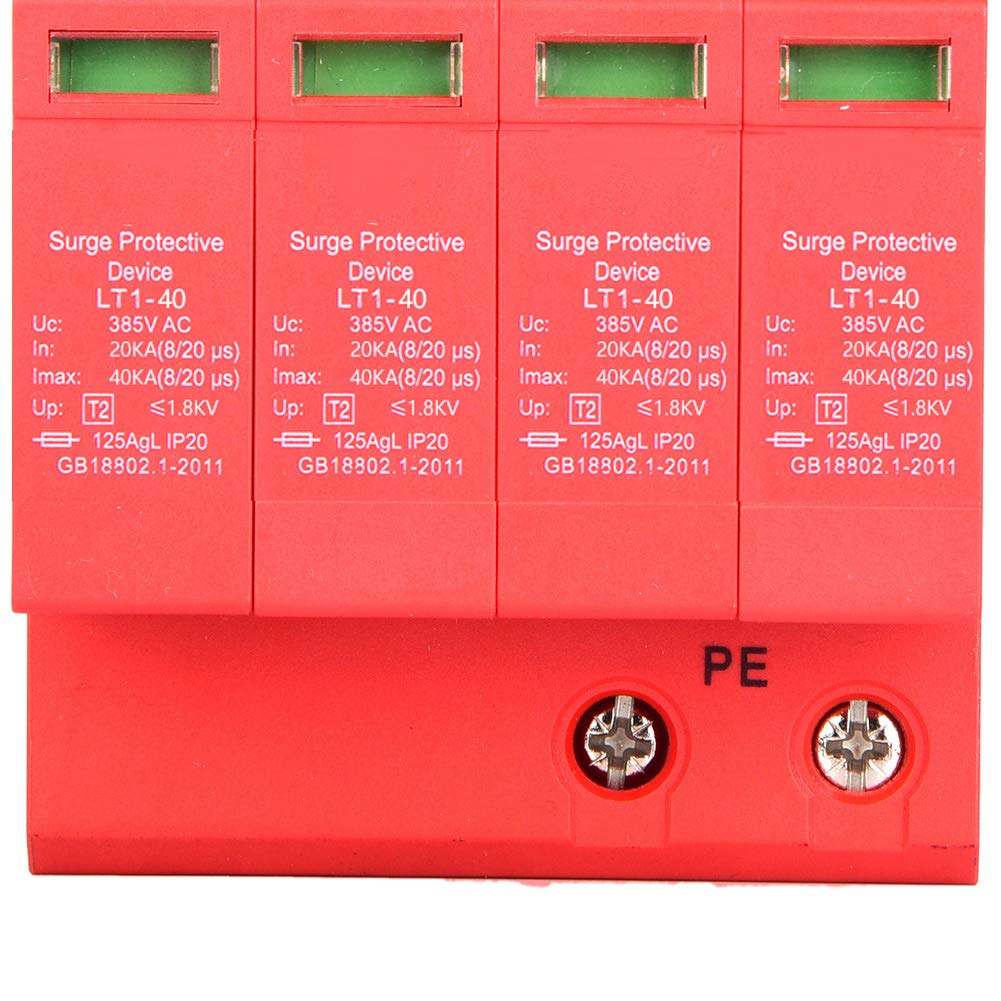 Überspannungsschutzgerät, Hausableitergerät, 4P 40kA (8/20µs), 385V, Typ 2Hausableiter, Niederspannungs-Ableitergerät für Hutschiene, Überspannungsschutz für Haus & Elektroverteilung