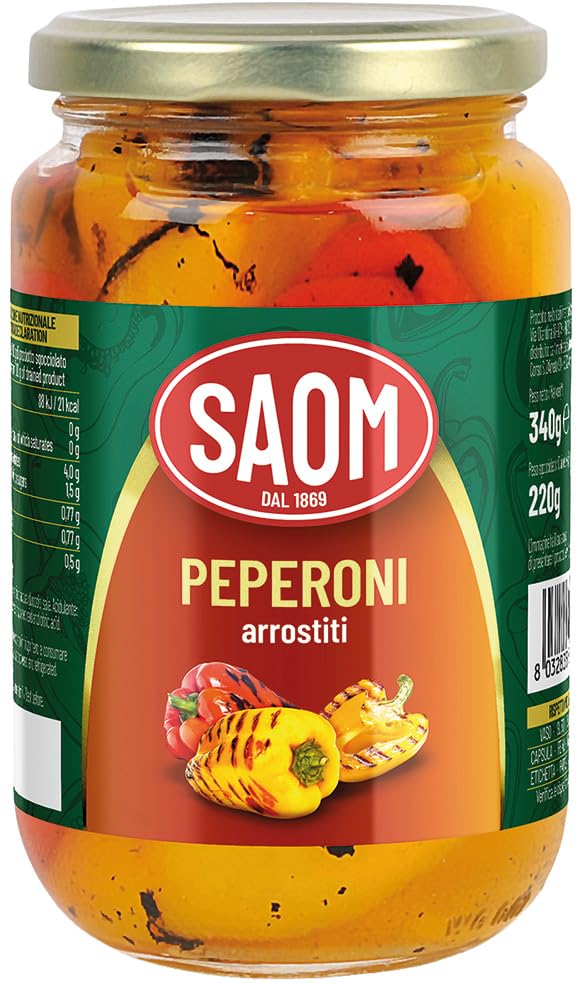 REPLOOD 12x Saom Peperoni Arrostiti al Naturale 340gr Barattolo in Vetro 12x340gr