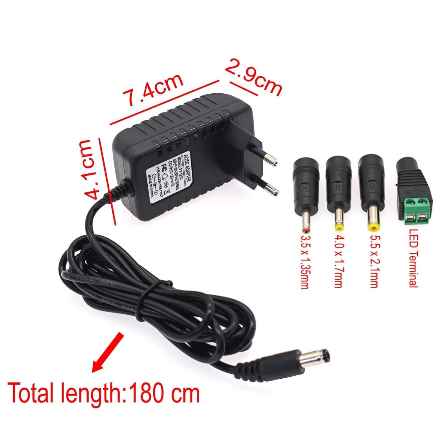 JZK DC 12W 12V 1A Adattatore alimentazione, caricabatterie da muro sostitutivo, con spina a barilotto 3.5 x 1.35 mm/4.0 x 1.7 mm/5.5 x 2.1 mm/terminale LED, per strisce luminose LED, telecamera CCTV