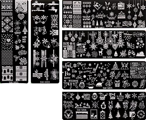 Christmas Nail Art Stamping Plate - Jmeowio 6 Sheets Snowflake Reindeer Tree Snowman Image Plate Nail Art Design Stamp Kit Manicure Template Set #TOP1