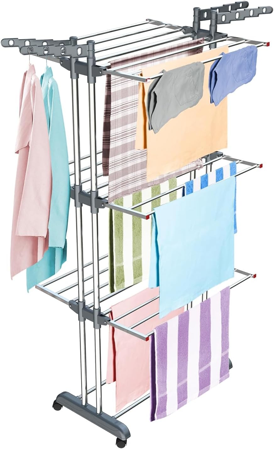 - LiMETRO STEEL Clothes Drying Stand Foldable Stainless Steel for Home, Heavy Duty Cloth Dryer Stand for Balcony, Laundry Drying Rack for Clothes, Rust Proof Indoor Outdoor Drying Stand, 42x15x68 cm