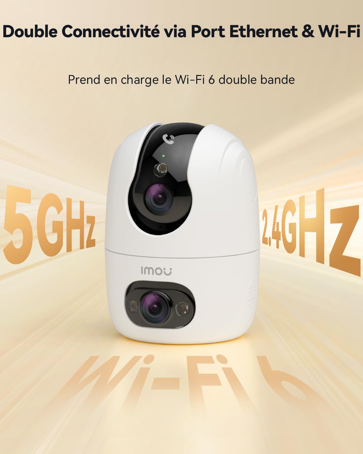 Imou 4K(4MP+4MP) Caméra Surveillance WiFi Intérieur Double Objectif, WiFi 2,4G/5GHz, Vision Nocturne Couleur, Détection de Personnes/Animaux, Suivi Automatique, Compatible Alexa pour Bébé/Chien/Maison