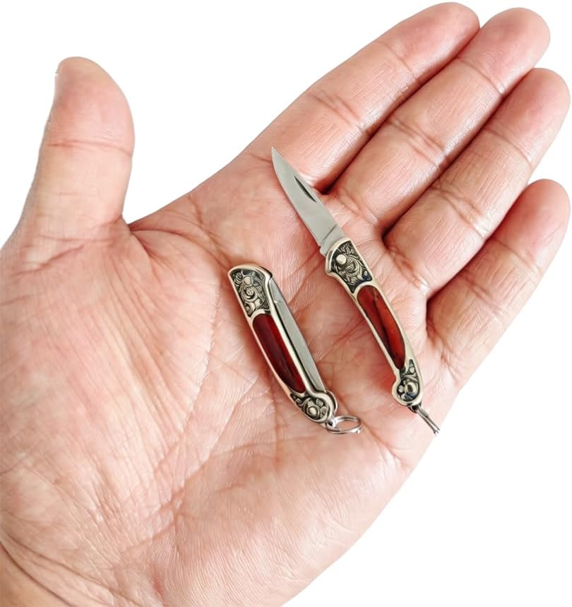 Portable EDC Mini Folding Pocket Knife Wood Handle Thumb Size Miniature Gadgets Knife Small Box Cutter