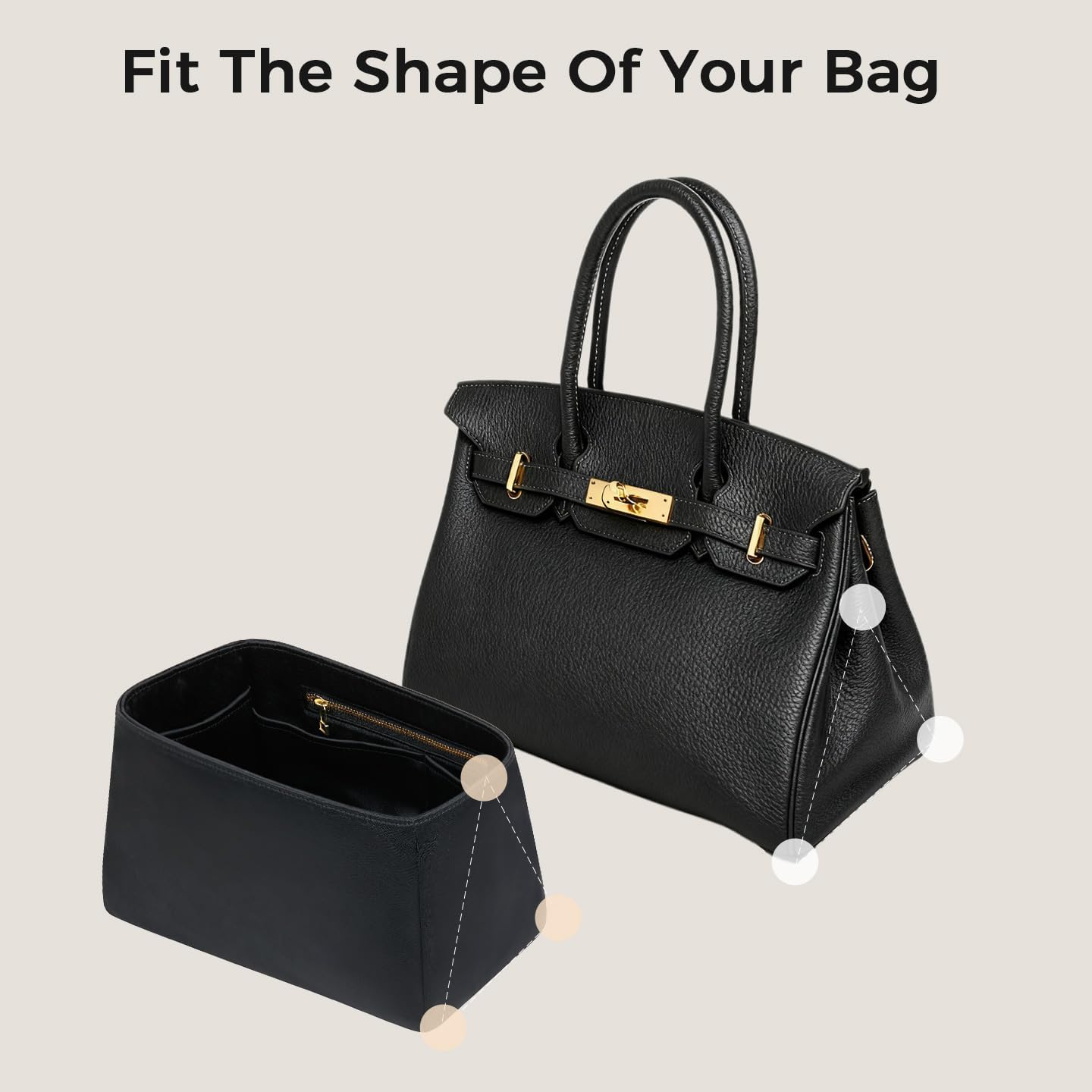 ZTUJO Silky Purse Organizer For Birkin, Luxury Purse Organizer Insert (Black, BK25)