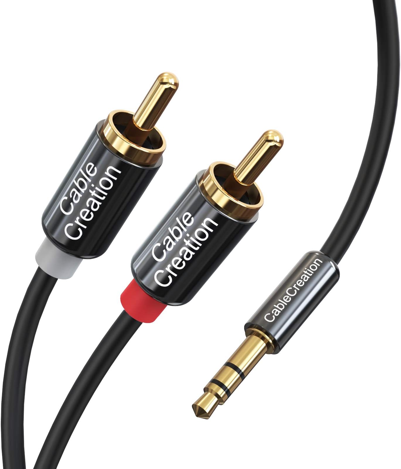Cablecreation 1.6 Ft/0.5M RCA Audio Cable 3.5mm Male to 2-Male RCA Cable, Y Splitter Design Stereo Audio RCA Male Cable, Black CC0702