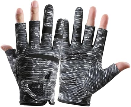 Fishing Gloves for Men Women, 3-Cut Fingers Puncture Proof Non-Slip Grip for Fish Handling, Rubber Coated Palm