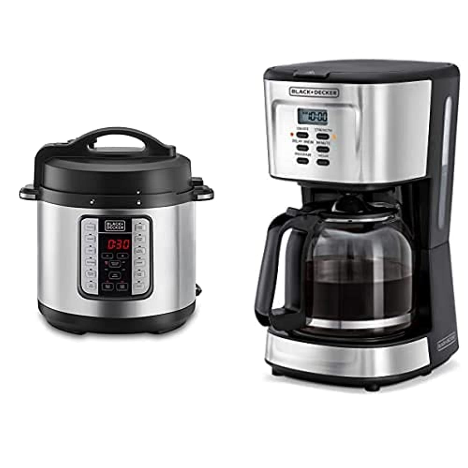 Black & Decker Smart Steam Pot, 1000W, 7 In 1, 6.0 L, Smart ProgRAMmable Electric Pressure Cooker + 900W 12 Cup 24 Hours ProgRAMmable Coffee Maker With 1.5L Glass Carafe