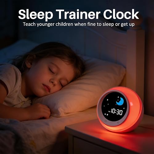 iHoo Toddlers Sleep Training Clock, Kids Alarm Clock with Night Light & Nap Timer, Ok to Wake Clock Gift for 2-9 Years Girls Boys White - 3