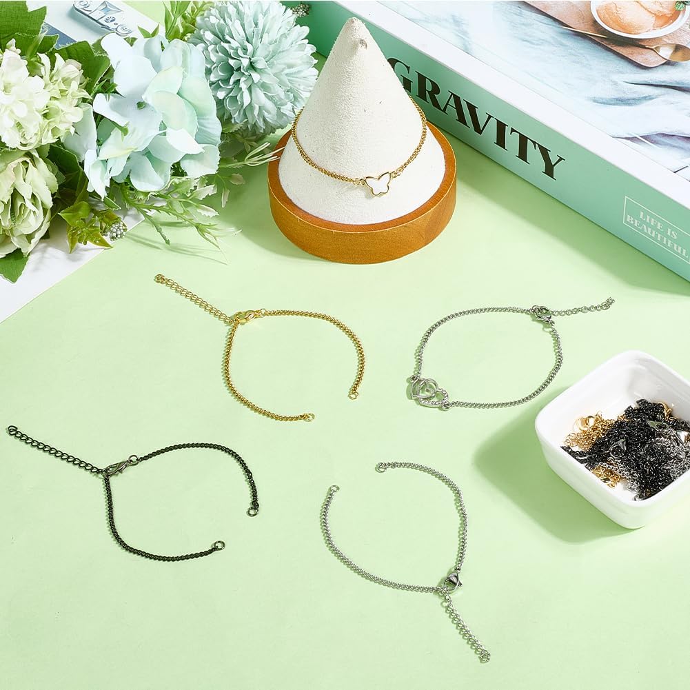 SUNNYCLUE 1 Box 18Pcs 3 Colors Oval Link Bracelet Stainless Steel Bracelet Links Gold Silver Black Metal Adjustable Extender Chains with Lobster Claw Clasps Jump Rings for Jewelry Making DIY Crafts - Image 3