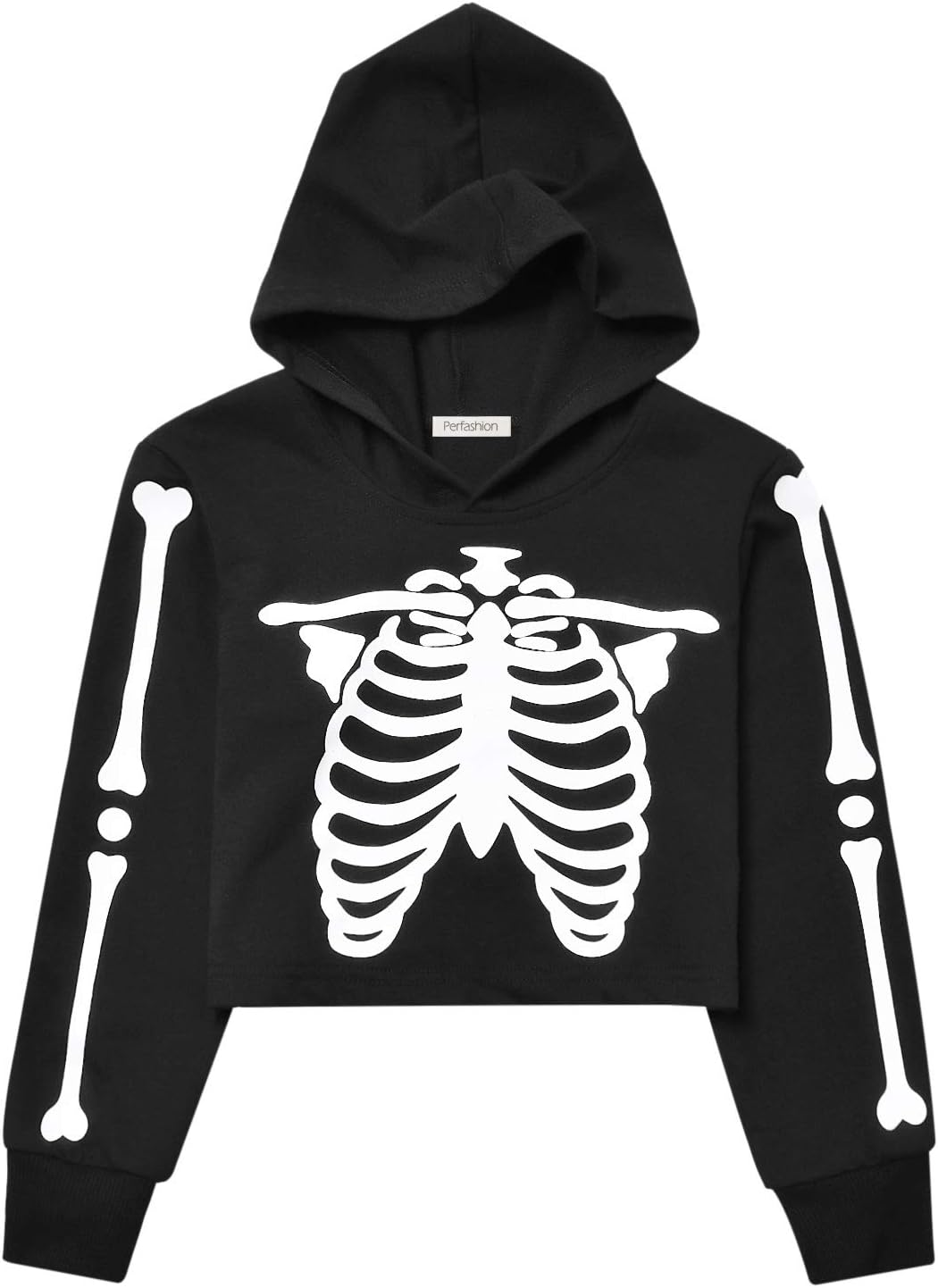 キッズ ガールズ レザー 格子柄 長袖 クロップトップ パーカー クロップドセーター US サイズ: 6-7 Years