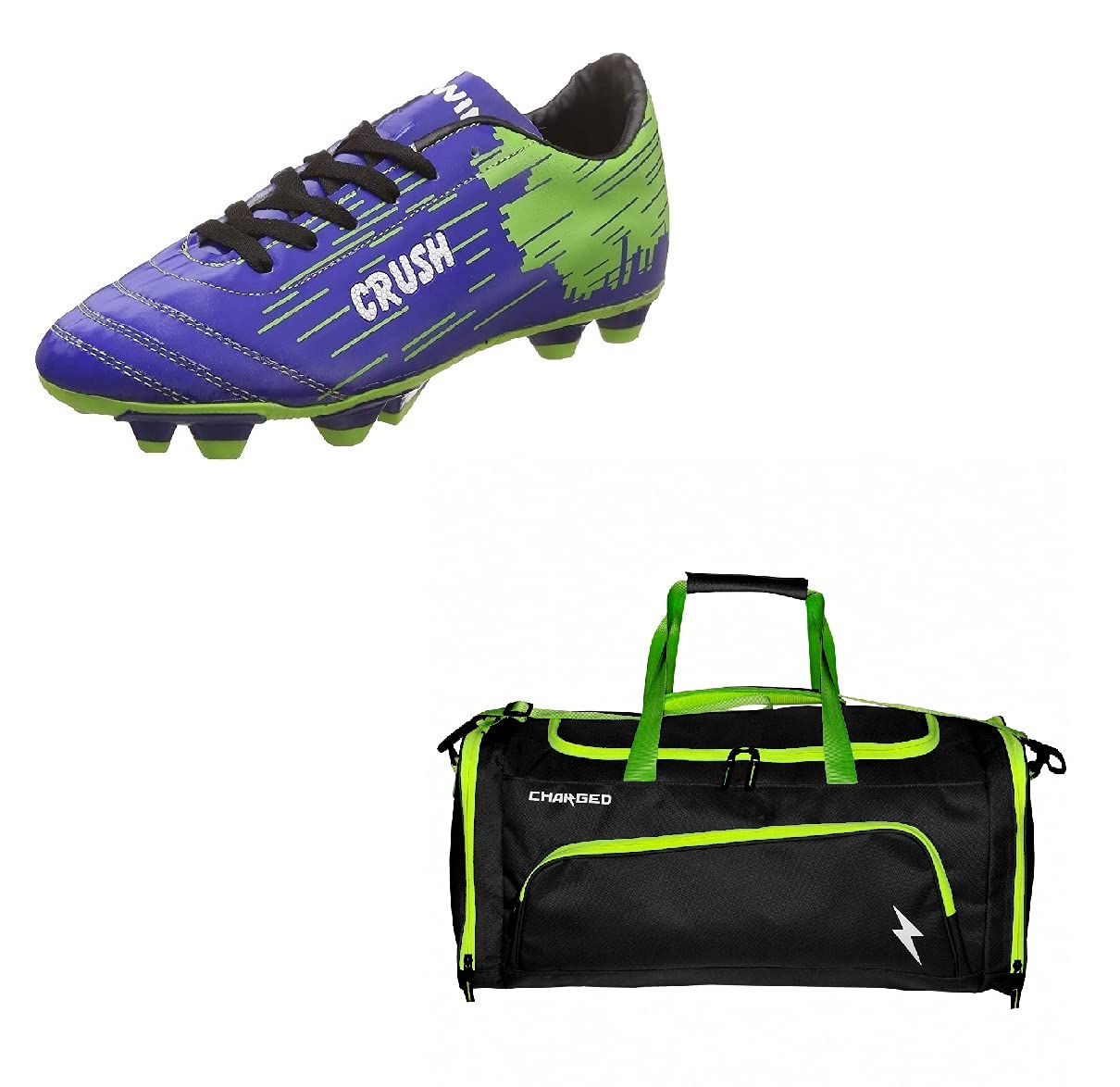Charged Sports Bag Superlight Black Lime With Gowin Football Shoe Crush Blue Green Size-7