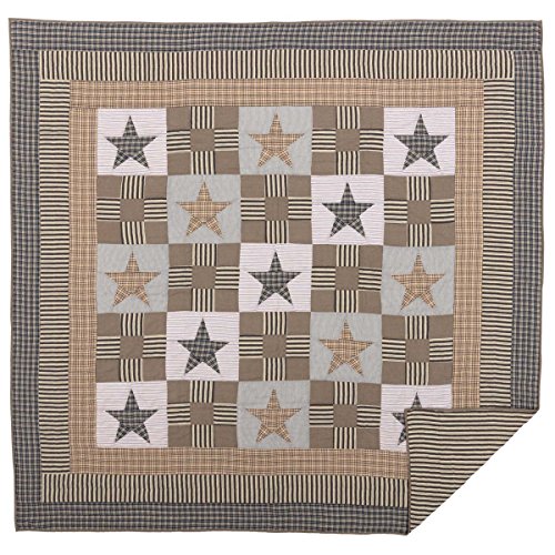 VHC-Brands-Primitive-Bedding-Ninepatch-Quilt-Queen-Warm-Grey VHC Brands Primitive Bedding Ninepatch Quilt Queen Warm Grey