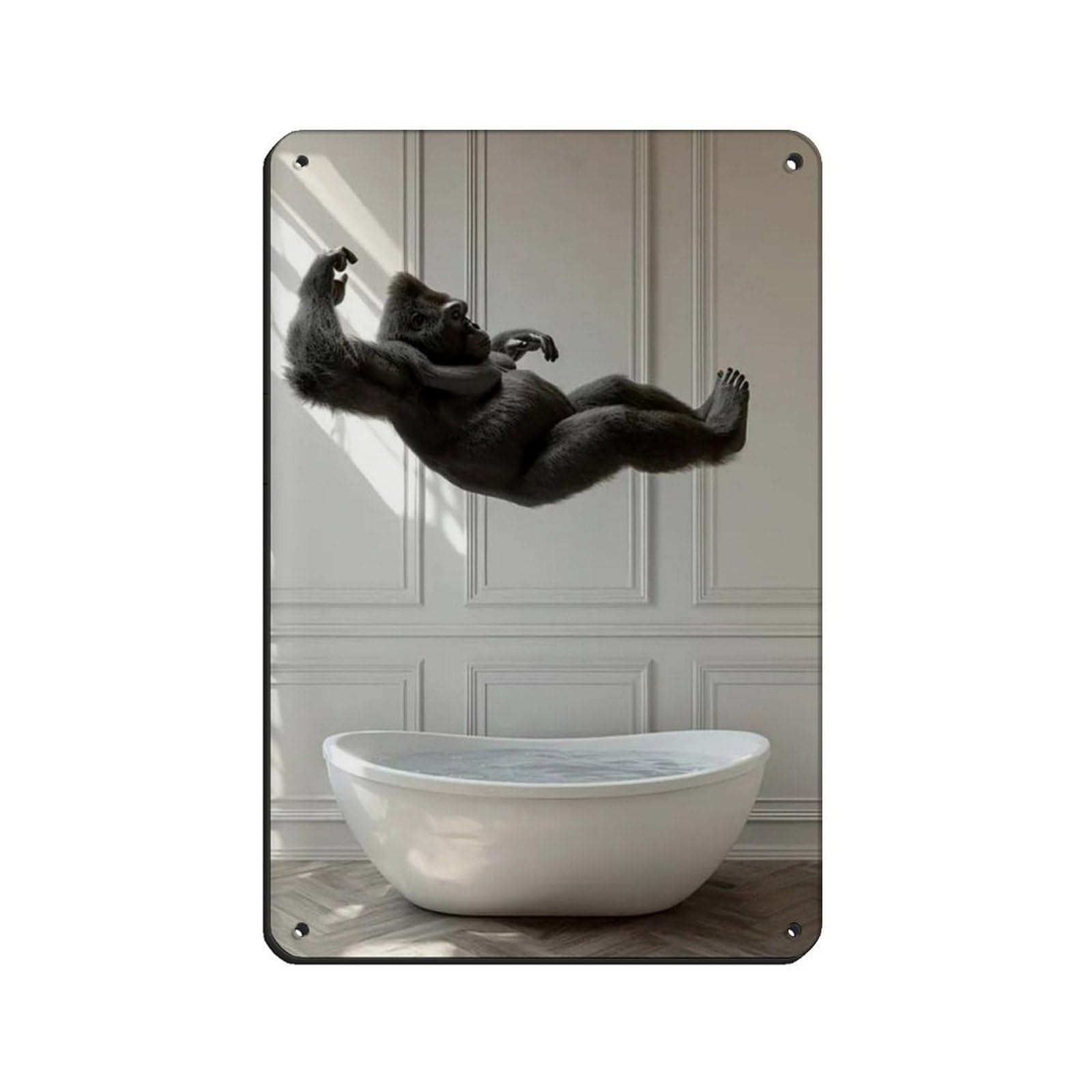 Gorilla Jumping Into Bathtub, Funny Bathroom Art Tin Sign Vintage Metal Pub Club Cafe Bar Home Wall Art Decoration Poster Retro 8x12inch(20x30cm)