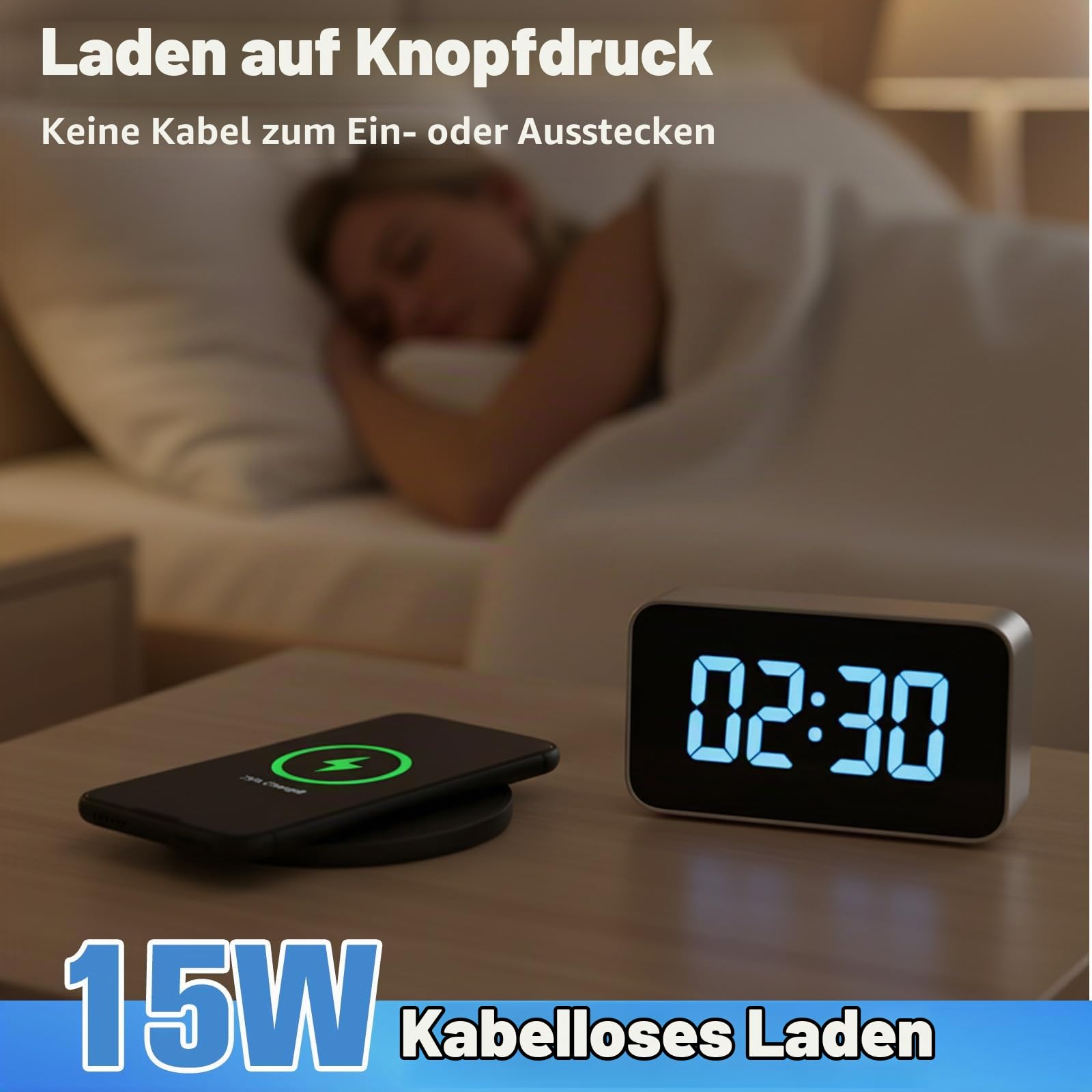 Versenkbare Steckdose, Tischsteckdose mit 15W Kabellosem Ladegerät,1 USB C, 1 USB-A, für Büro Küche Tischsteckdosenleiste, 1.5m Kabel, D 120mm