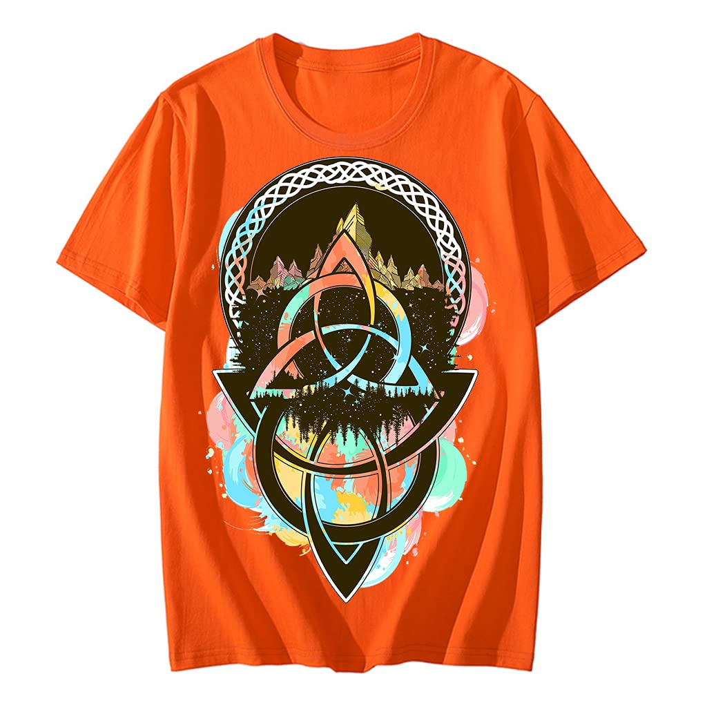 T-shirt Viking homme en coton orange à manches courtes avec impression 3D nœud celtique taille S