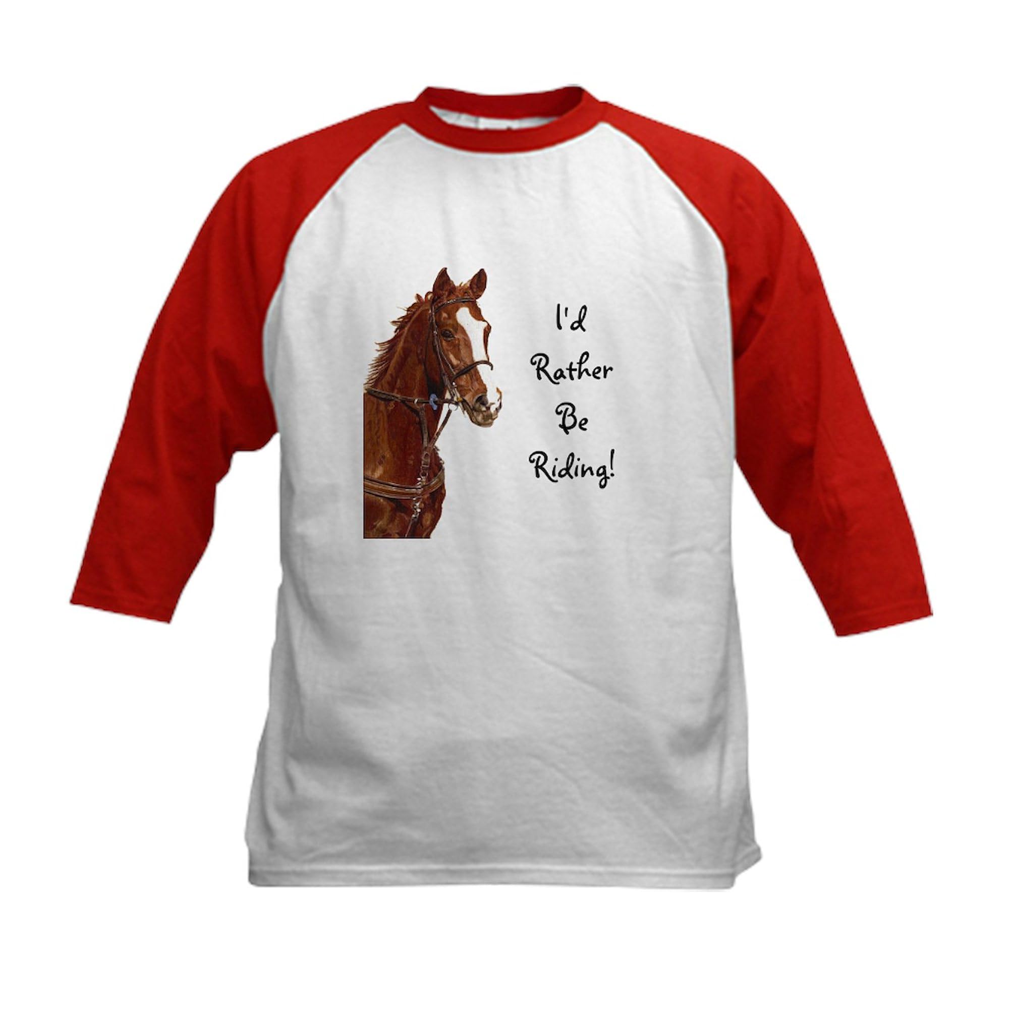 CafePress Id Rather Be Riding Horse Kids Baseball Jersey Kids Cotton Baseball Jersey, 3/4 Raglan Sleeve Shirt Red/White