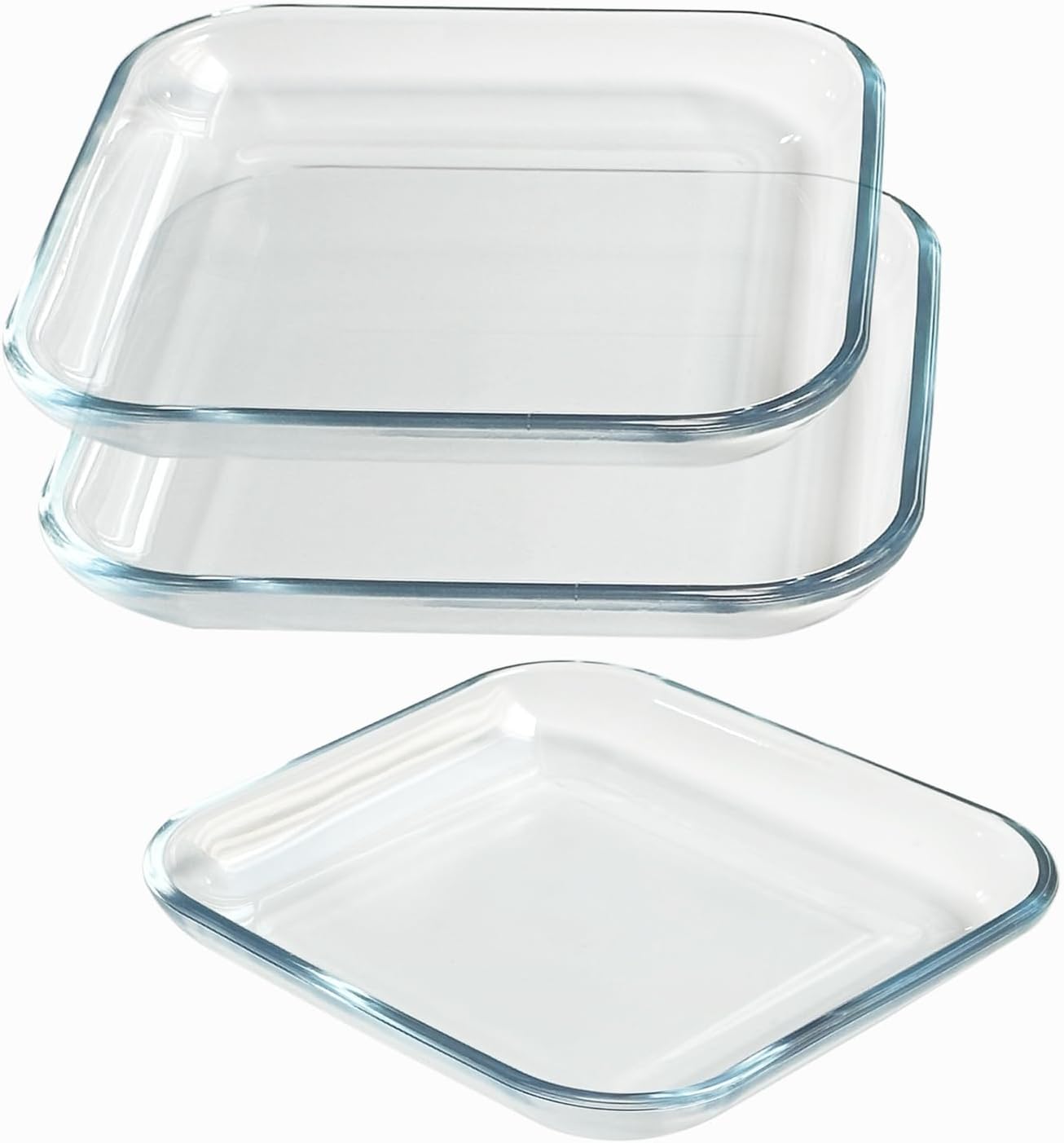 7 Inch Square Tempered Glass Dessert Plates, Small Mini Appetizer, Fruit, Salad and Cake Plates, Set of 3