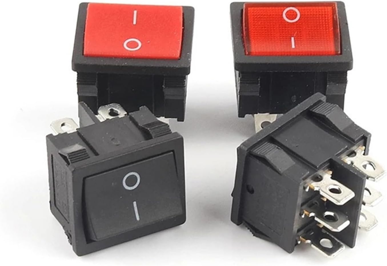 5PCS KCD2 24X21mm Electric Car Power Switch Red Black 4/6 Pin 2/3 Position 6A/10A 250V/125V ON-Off/ON-Off-ON/ON-ON Rocker Switch(6Pin Red Light,5 PCS)