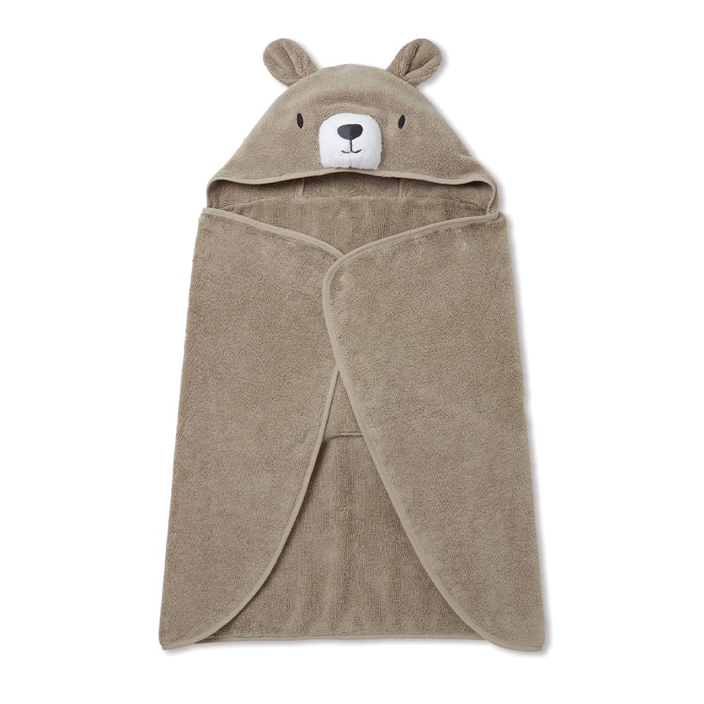 MORI Boys and Girls Hooded Bear Bath Towel in Taupe - Unisex Baby Toddler Soft Blanket - Ultra
