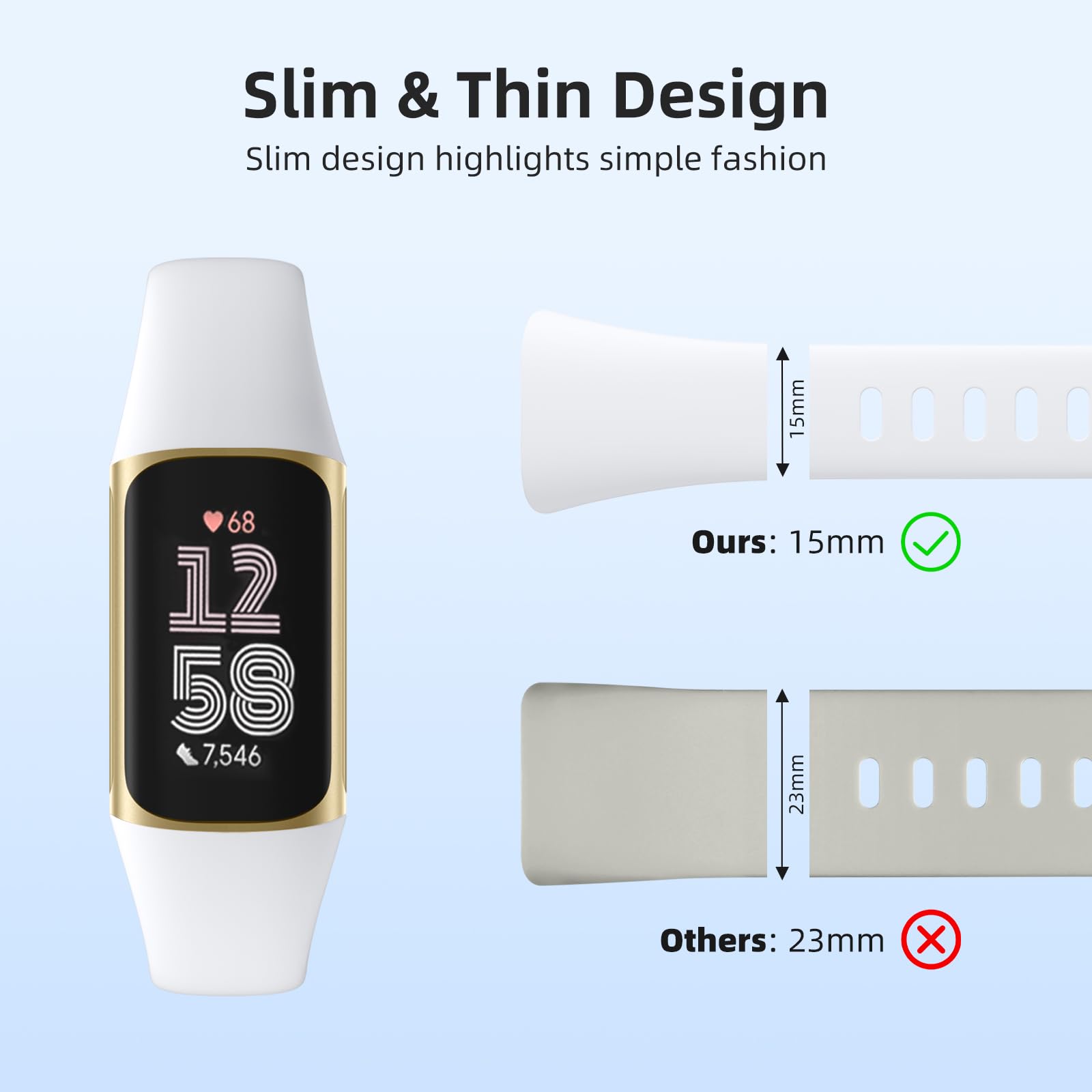 CeMiKa Silicone Slim Strap Compatible with Fitbit Charge 5/6, Soft Breathable Sport Bands - Image 3