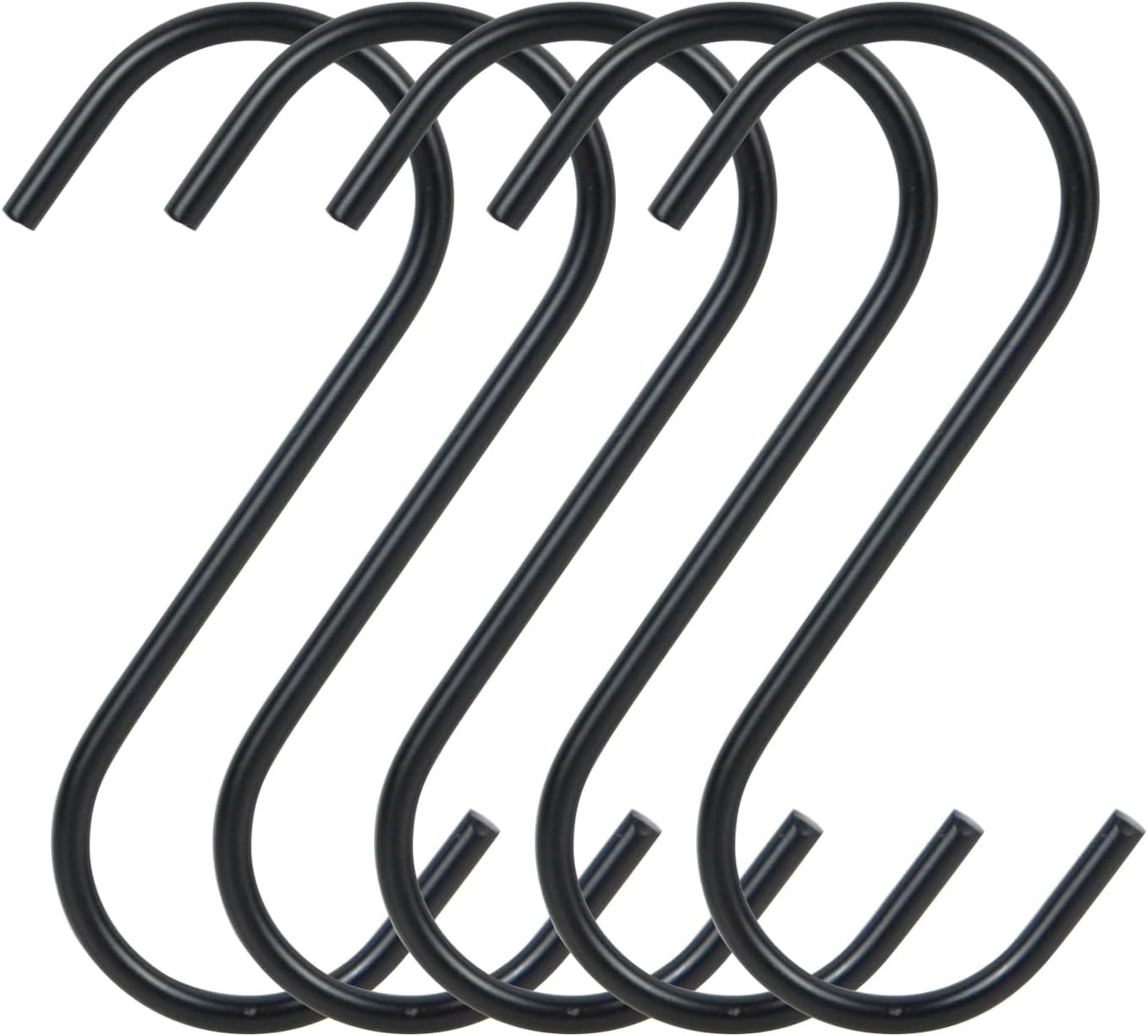 5 Pack Heavy Duty Black S Hooks - 4-Inch S-Shaped Hooks for Kitchen Pots, Pans, Coffee Cups, Jeans, Hangers, and Multipurpose Hanging (5, Black)
