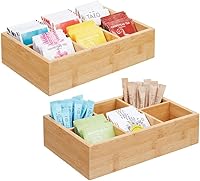 Vista 8 de mDesign Caja organizadora de almacenamiento de despensa de cocina de bambú, 9 secciones divididas, parte superior abierta, soporte decorativo