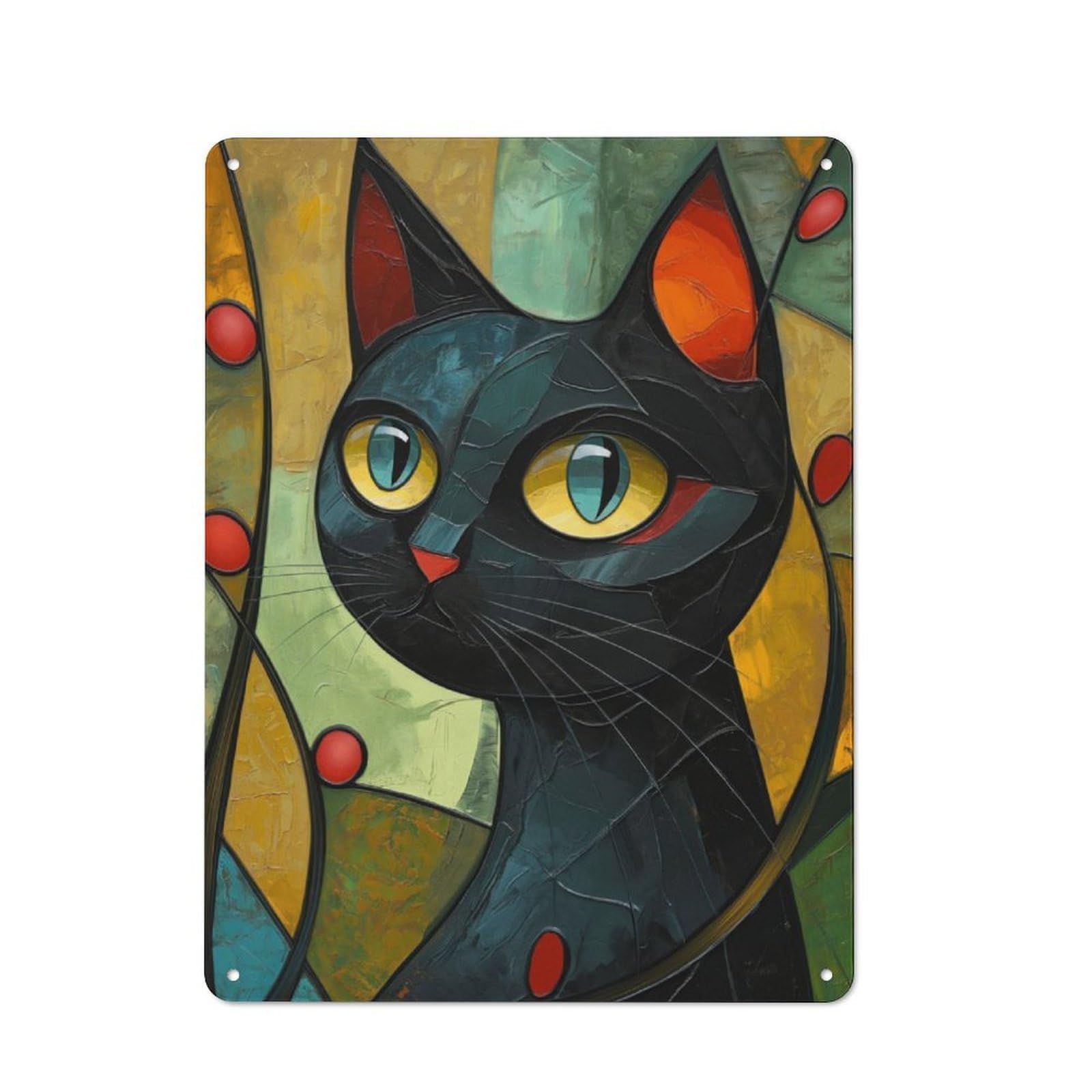 Junmoney Cat In Cubist Colors Printed Metal Sign 40X30cm For Guest Room Or Hallway, Suited To Home Decor Collectors