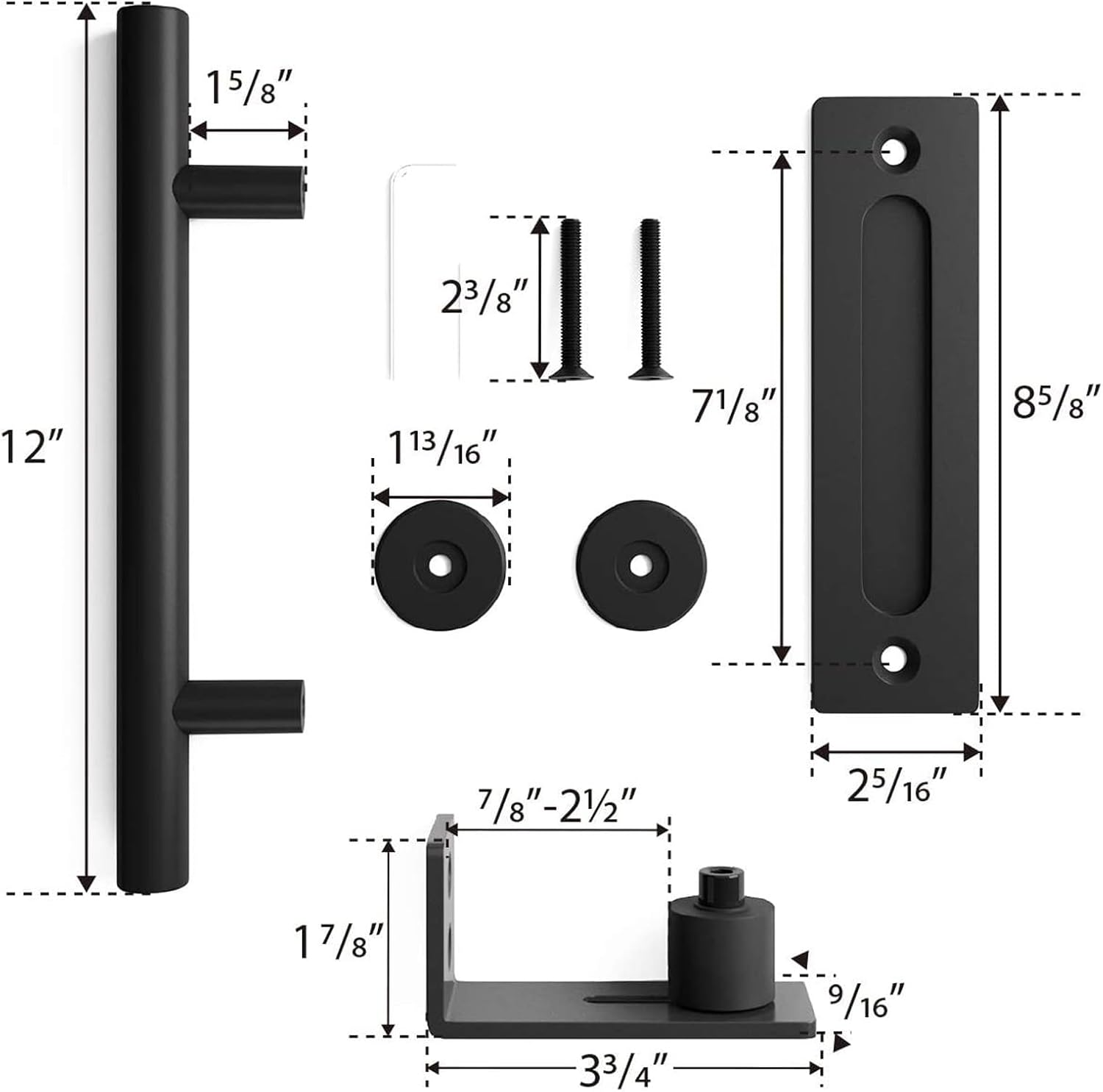 SMARTSTANDARD Heavy Duty 12" Barn Door Handle Set with Adjustable Barn Door Floor Guide for Gates Garages Sheds Furniture, Round