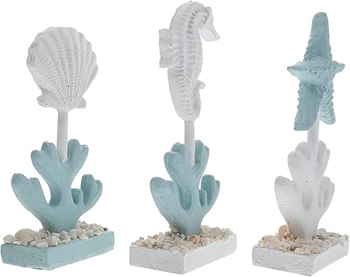 Miniatura 6 de VOSAREA Decoraciones para Salas De Casa Playa Figuras de estilo náutico Resina: Concha Estatua de Caballito de Mar Mesa para el Hogar Decoración del