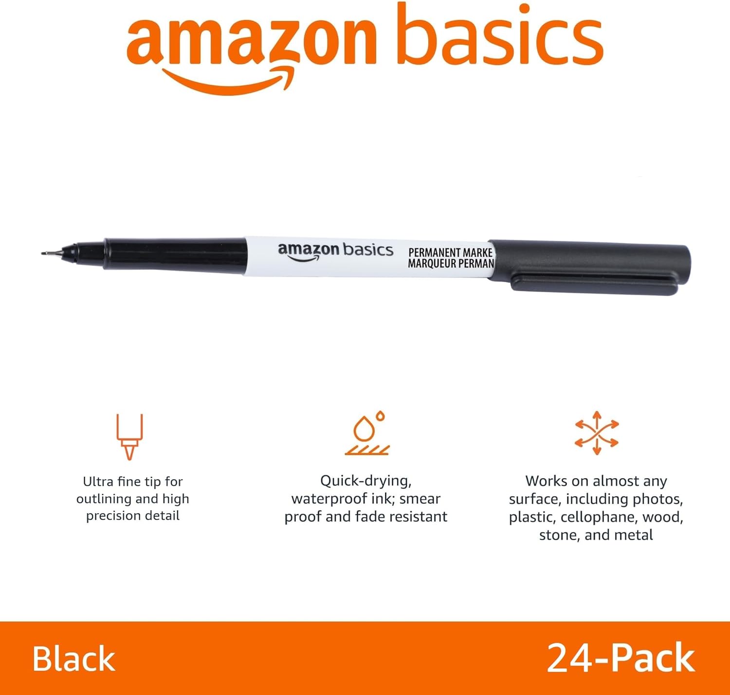 Amazon Basics Ultra Fine Point Permanent Markers for Drawing, Writing and Doodling, Quick Drying, Fade Resistant, Black, 24-Pack 24 Count (Pack of 1) Black